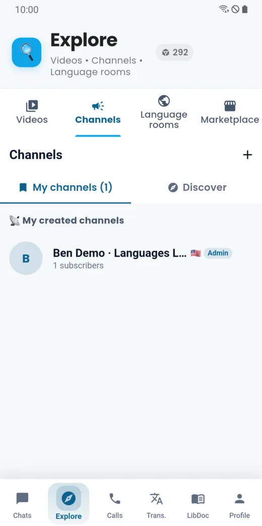 List of channels with the Create a channel button