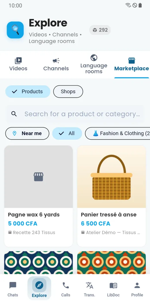Marketplace: products and shops