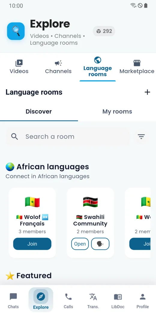 Language rooms, including rooms in African languages