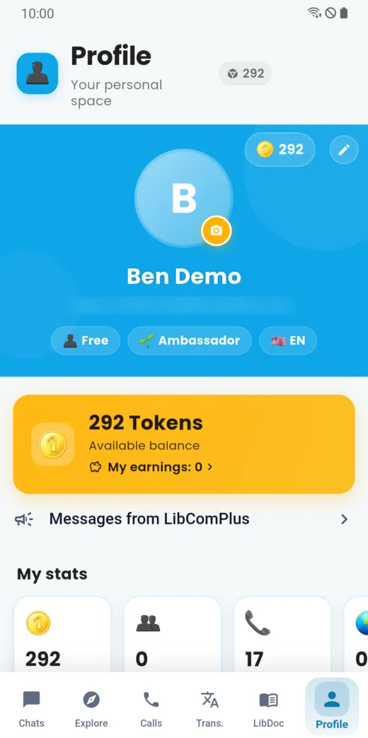 Profile with the token balance