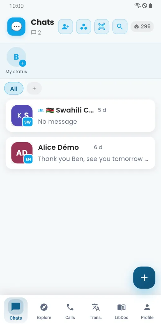 Chat list with the New conversation button