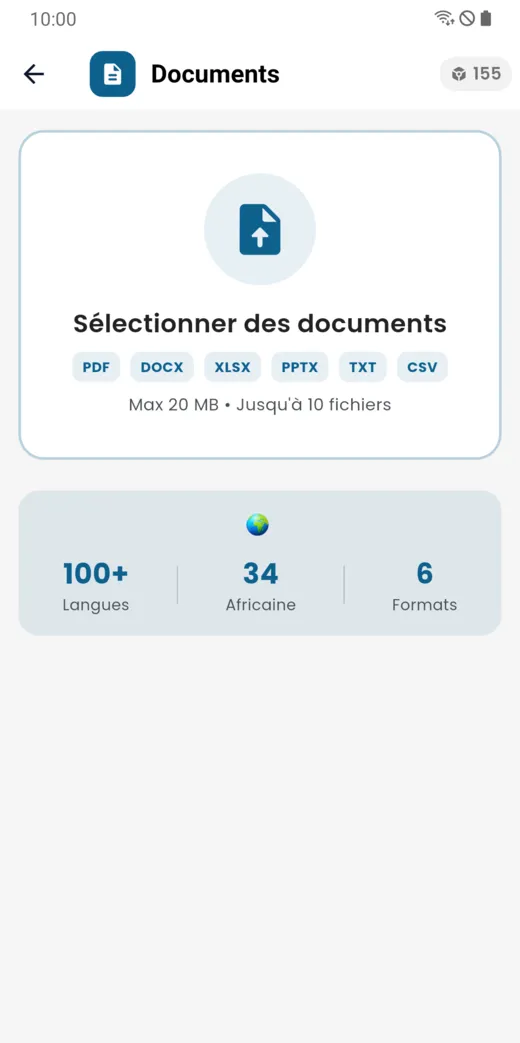 Écran d’import d’un document à traduire