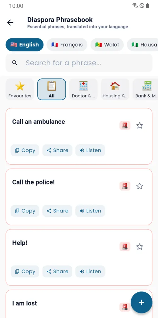 Phrasebook of essential phrases sorted by theme