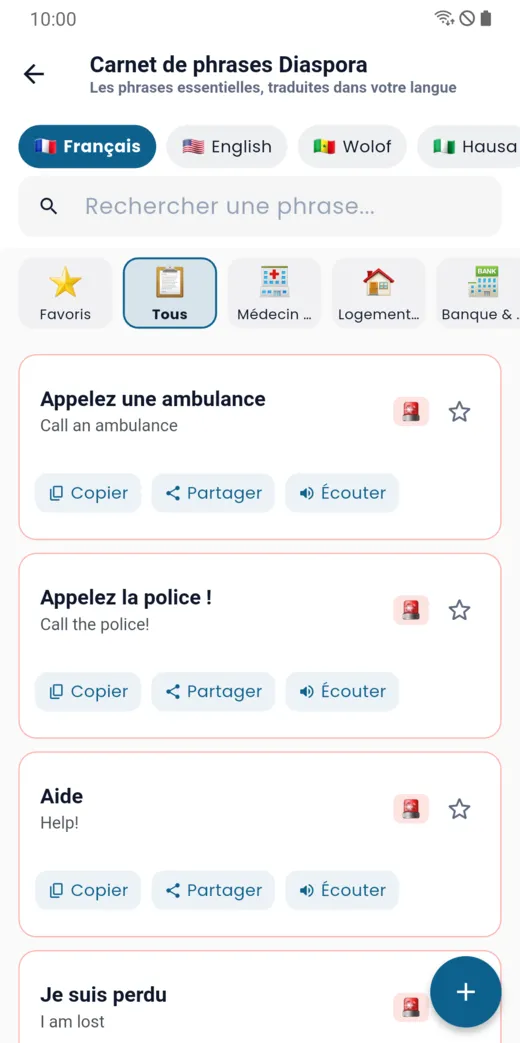 Carnet de phrases essentielles classées par thème