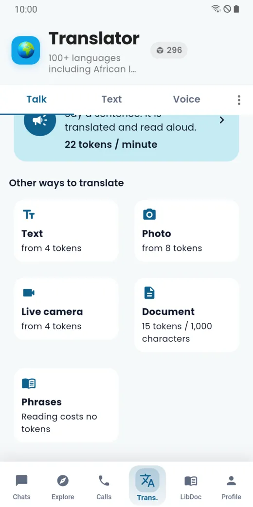 Talk with someone mode: two languages and a Start button