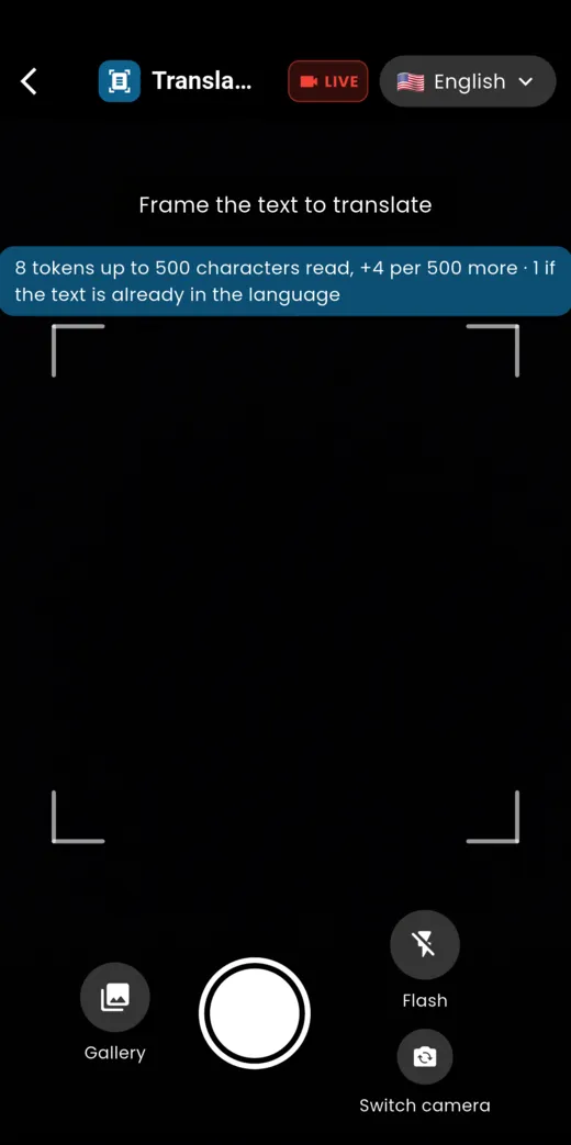 Photo translation screen with the viewfinder