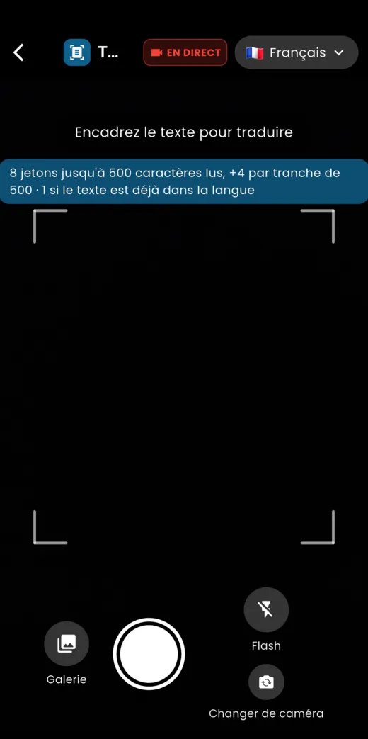 Écran de traduction d’une photo avec le viseur